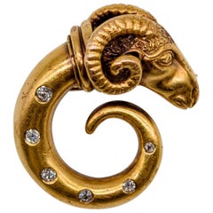 Victorian Gold Diamond Ram's Head Pin