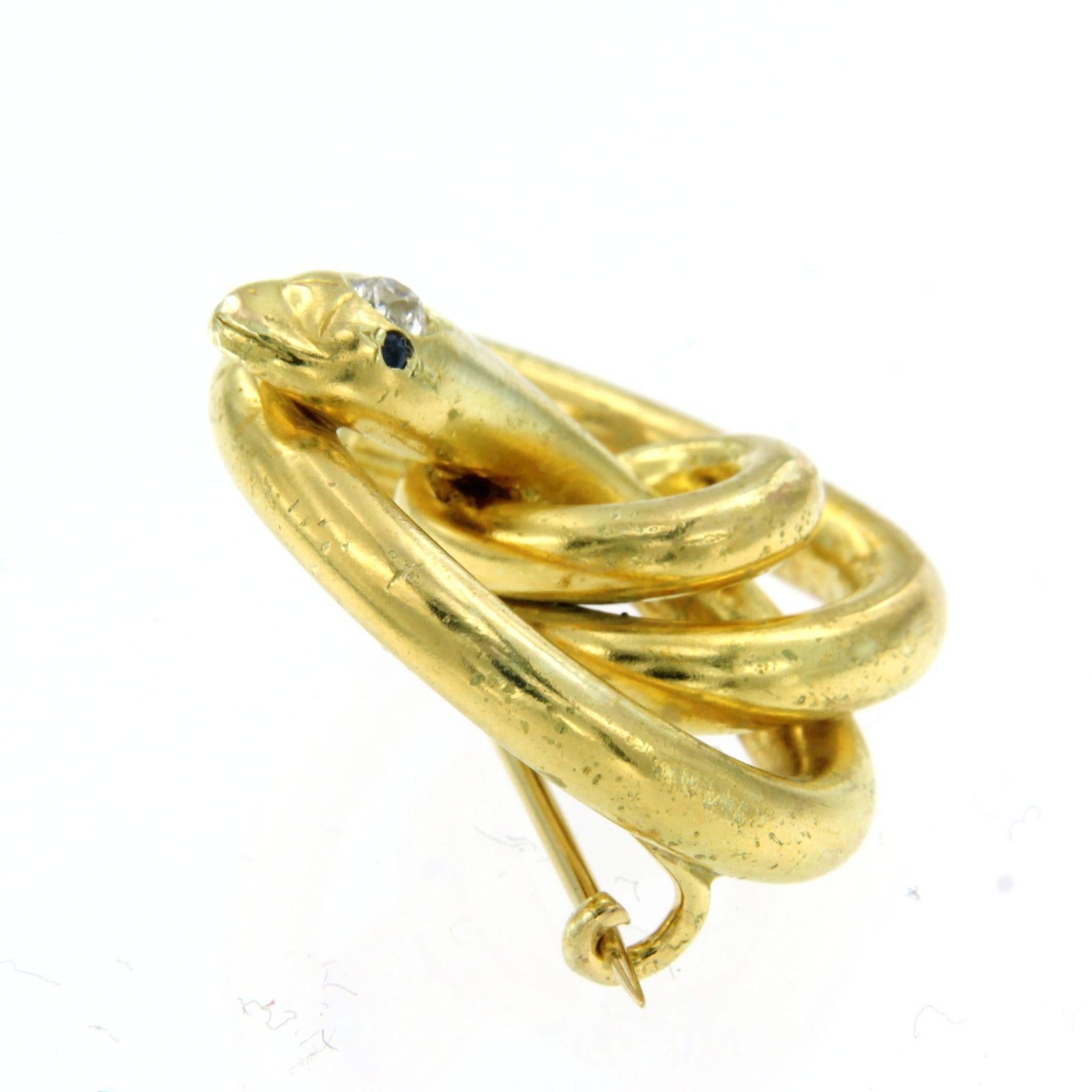 Women's or Men's Victorian Gold Diamond Sapphire Snake Brooch 14k yellow gold For Sale