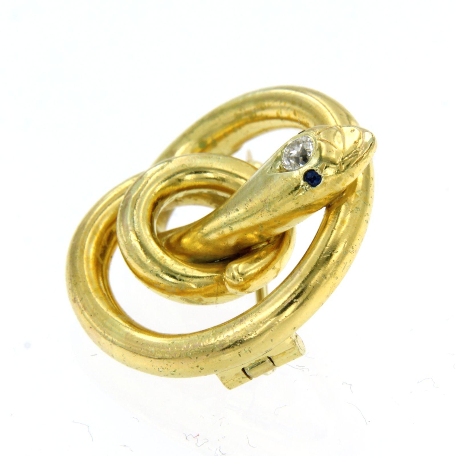 Victorian Gold Diamond Sapphire Snake Brooch 14k yellow gold For Sale 1