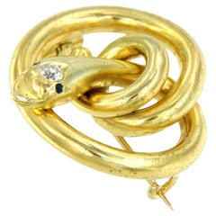 Antique Victorian Gold Diamond Sapphire Snake Brooch 14k yellow gold