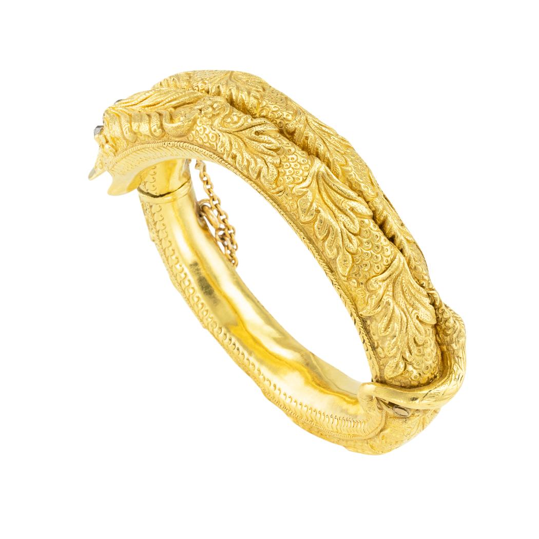 Victorian old mine-cut diamond and yellow gold hinged snake bangle bracelet circa 1890.  

We are here to connect you with beautiful and affordable antique and estate jewelry.

SPECIFICATIONS:

Contact us right away if you have additional