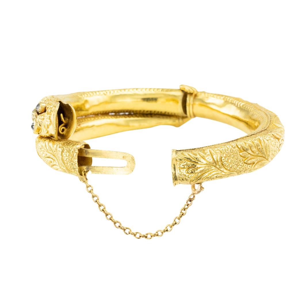 Old Mine Cut Victorian Gold Diamond Snake Bangle Bracelet