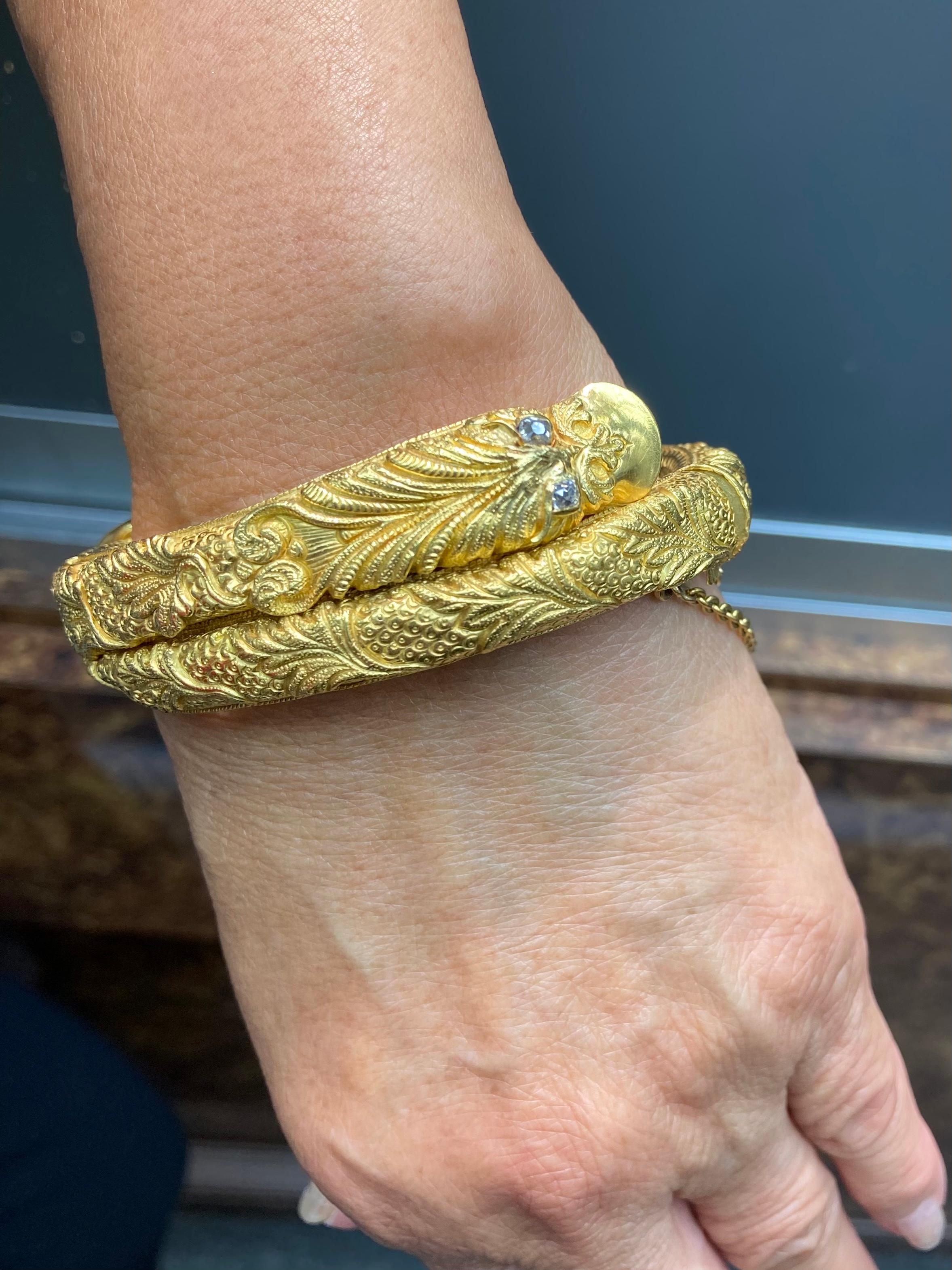 Victorian Gold Diamond Snake Bangle Bracelet In Good Condition In Los Angeles, CA
