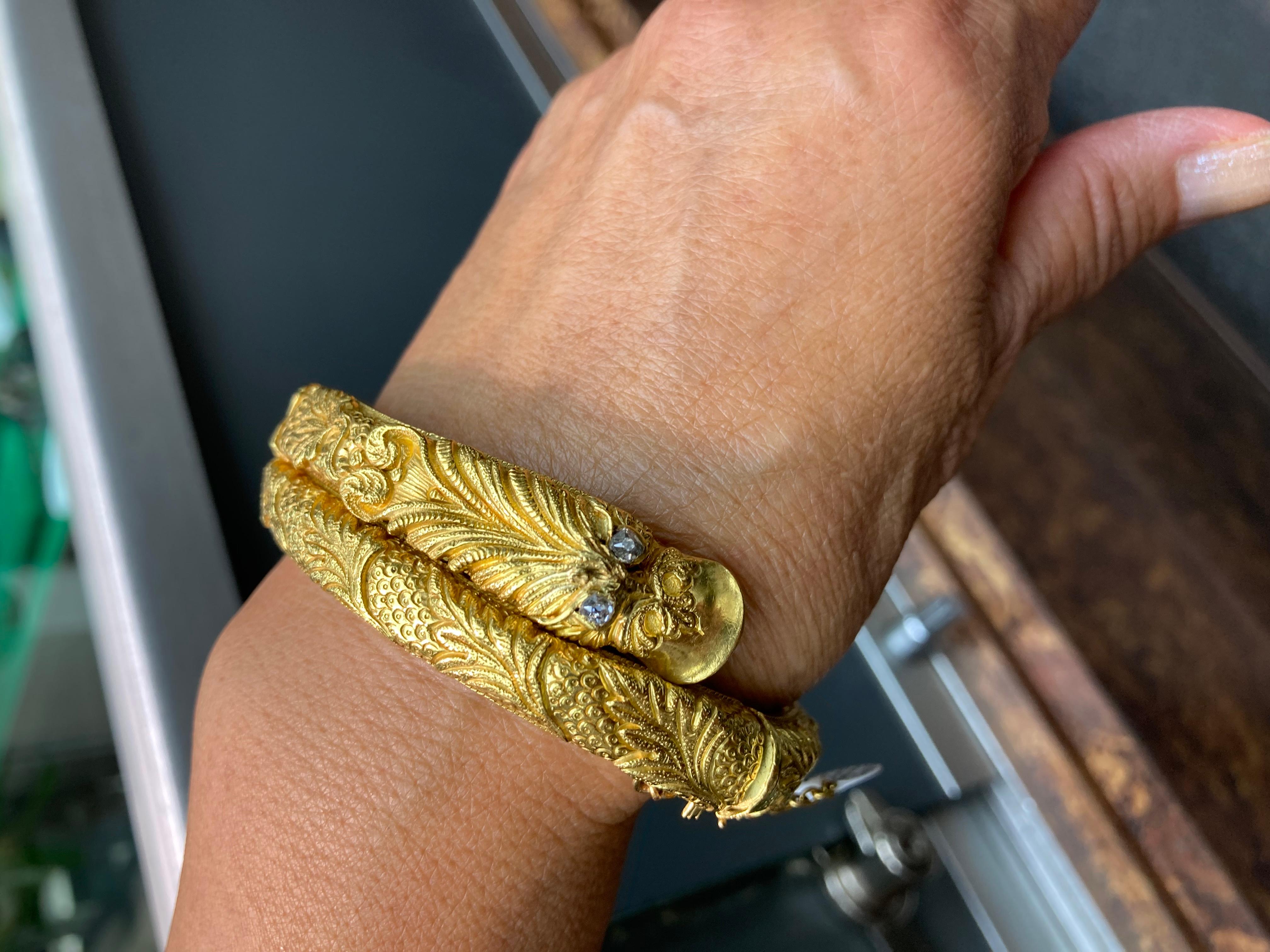 Women's Victorian Gold Diamond Snake Bangle Bracelet