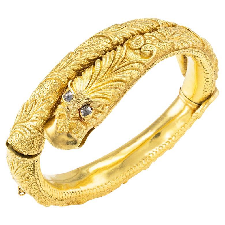 Victorian Gold Diamond Snake Bangle Bracelet