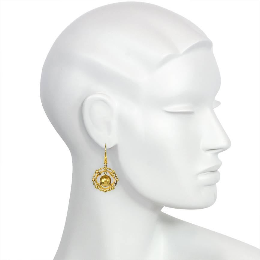 Women's or Men's Victorian Gold Earrings with Articulated Bead Pendants