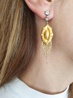 Victorian Gold and Silver Old Cut Mine Diamond Drop Earrings