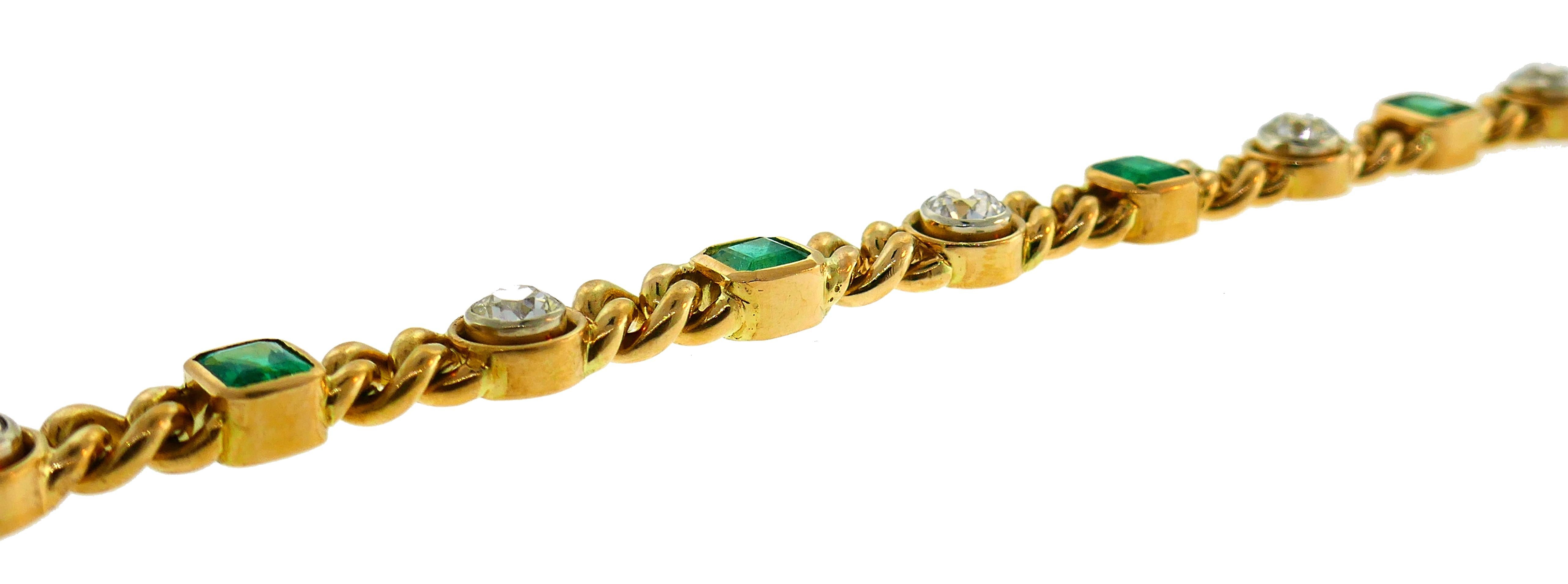 Women's or Men's Victorian Gold Emerald Diamond Line Bracelet Antique English