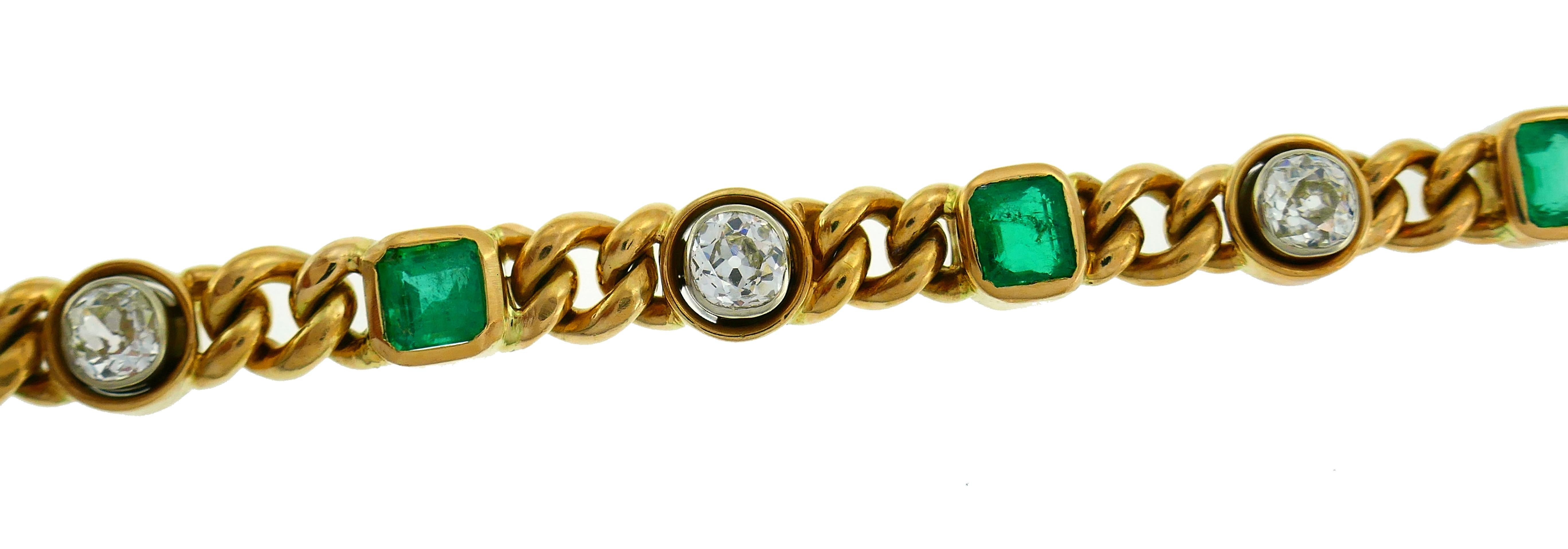 Victorian Gold Emerald Diamond Line Bracelet Antique English 1