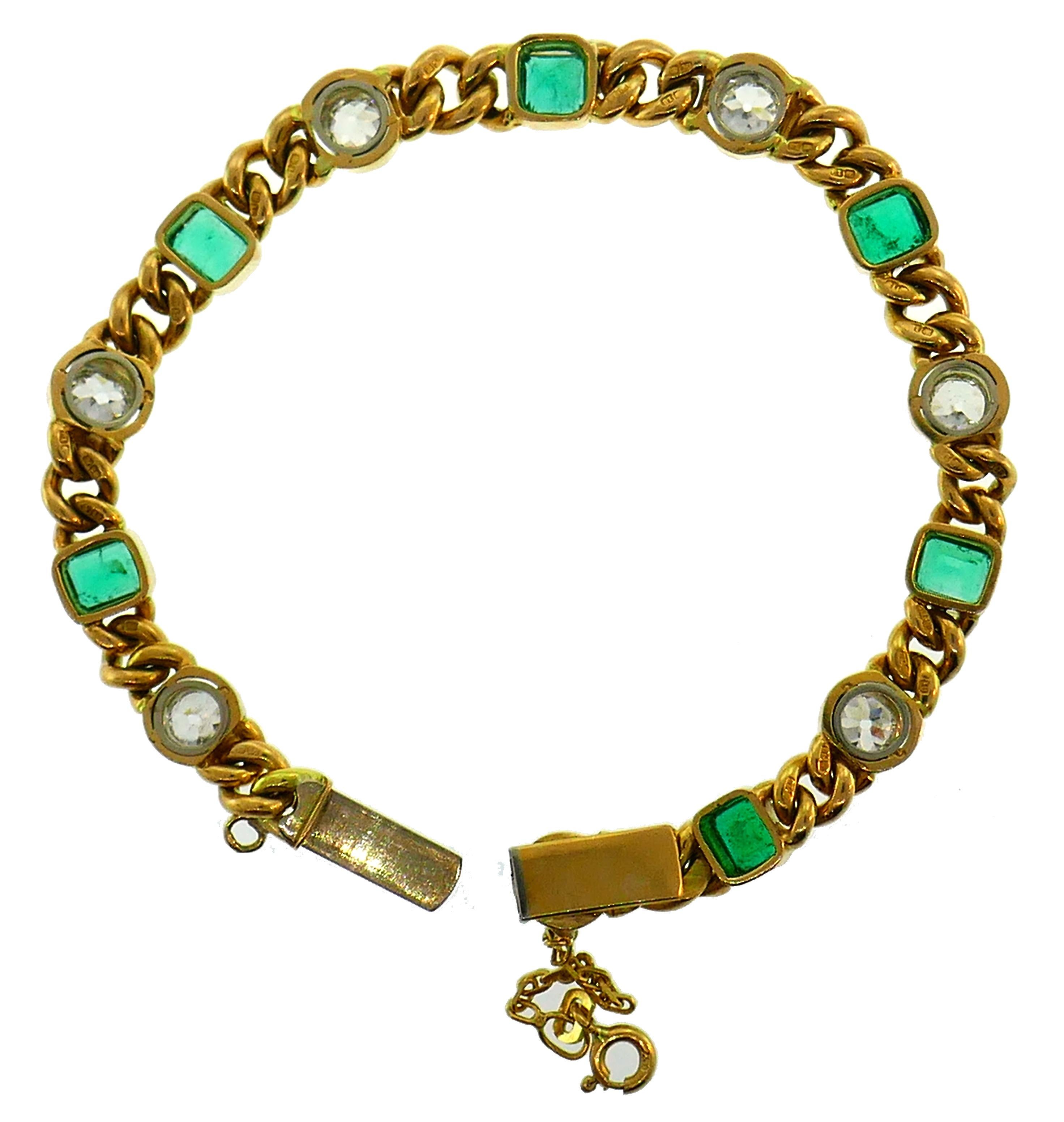 Victorian Gold Emerald Diamond Line Bracelet Antique English 2