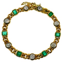 Victorian Gold Emerald Diamond Line Bracelet Antique English