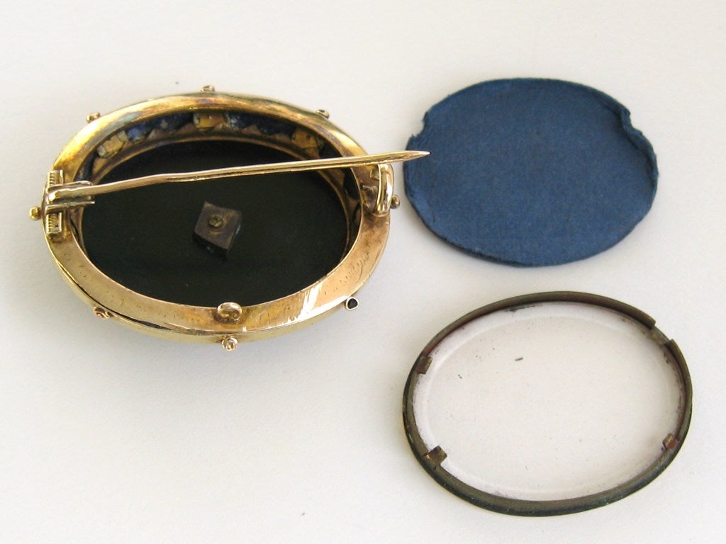 Women's Victorian Gold & Enamel Mourning Hair Locket Brooch Seed Pearls For Sale