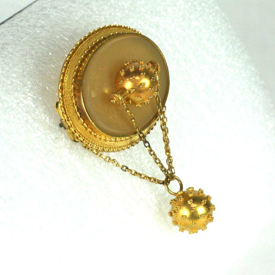High Victorian Victorian Gold Etruscan Agate Brooch For Sale
