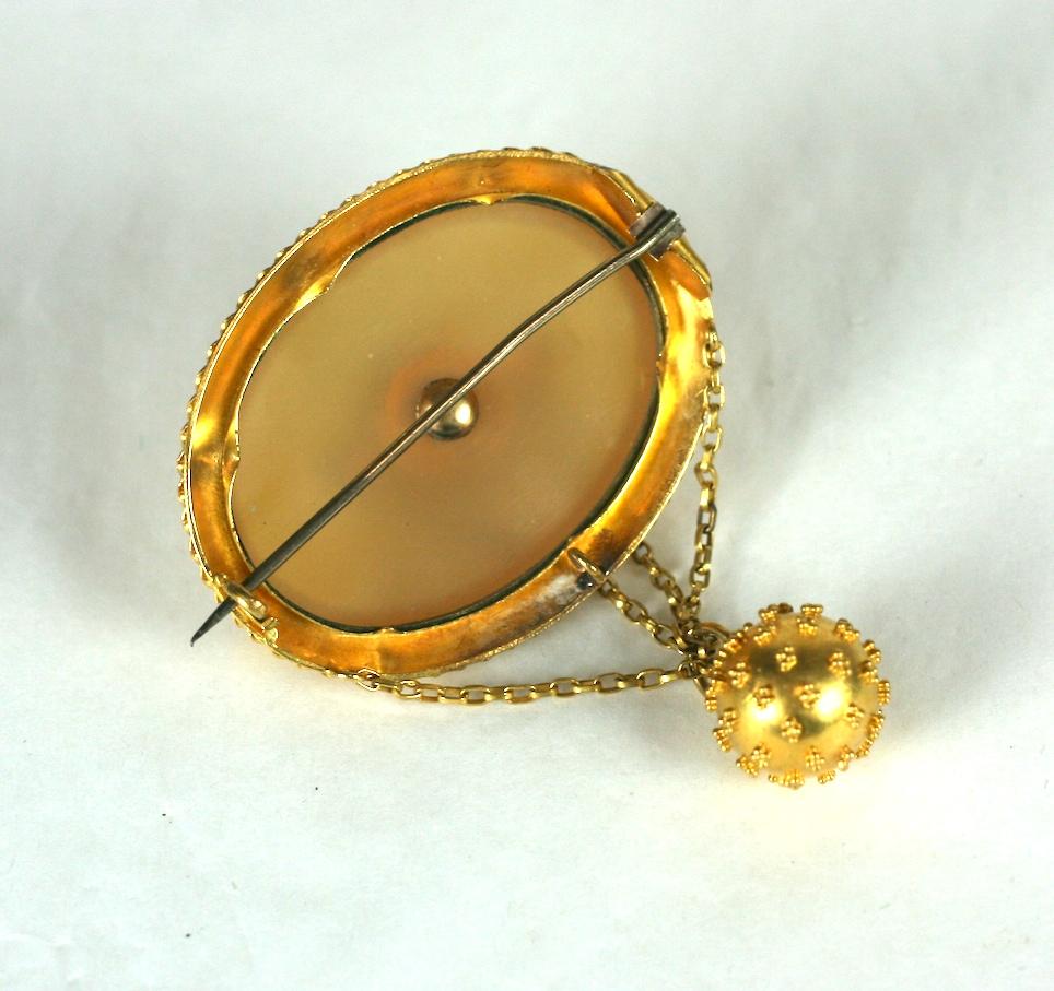 Women's or Men's Victorian Gold Etruscan Agate Brooch For Sale