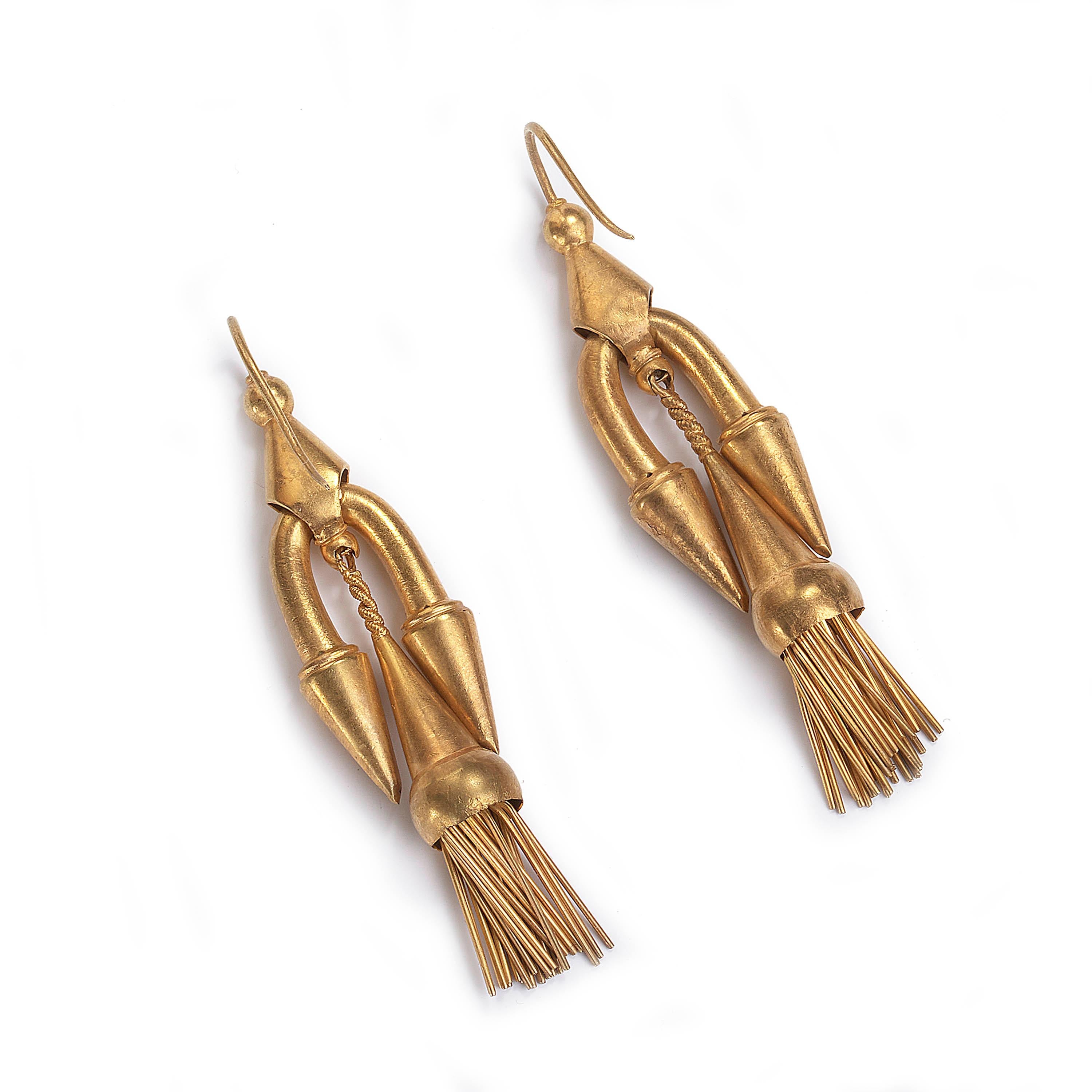 Etruscan Revival Victorian Gold Etruscan Style Drop Earrings For Sale