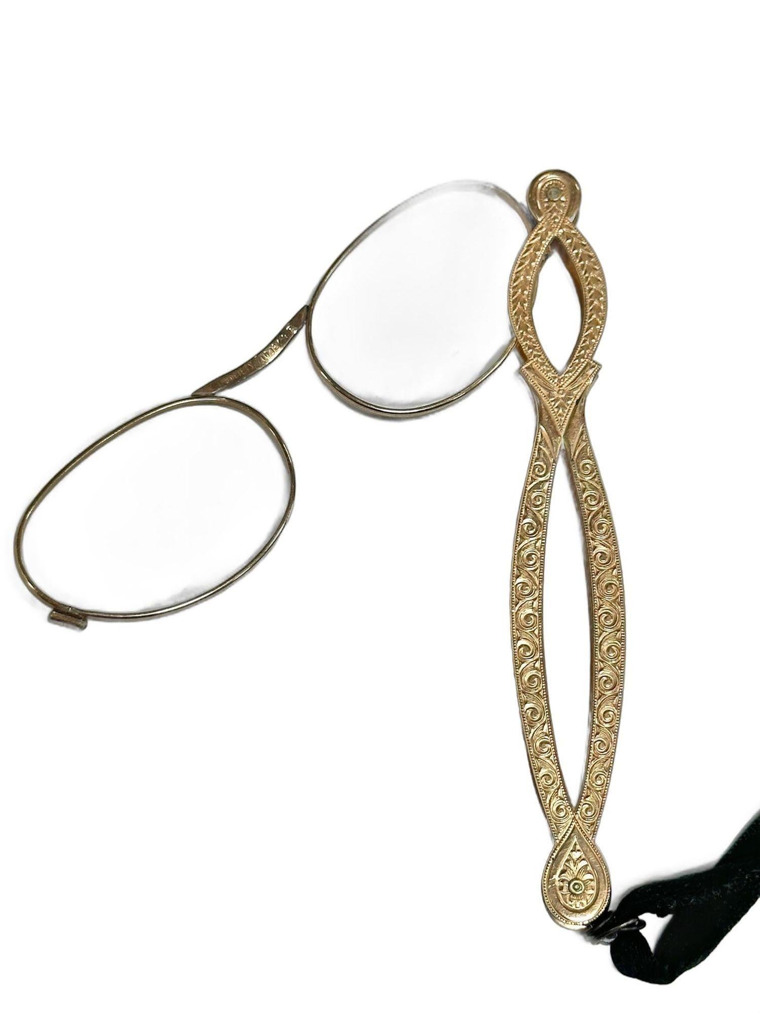 19th Century Victorian Gold Filled 1/10 12K Lorgnette Made by Society For Sale