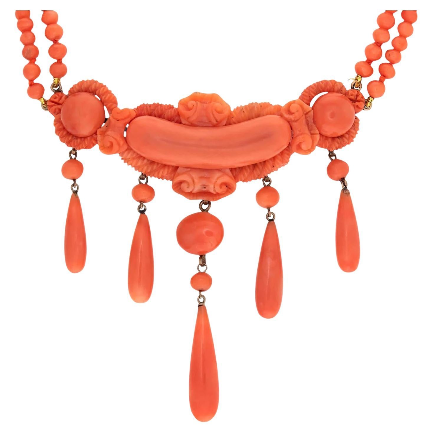 Victorian Gold-Filled Coral Festoon Necklace