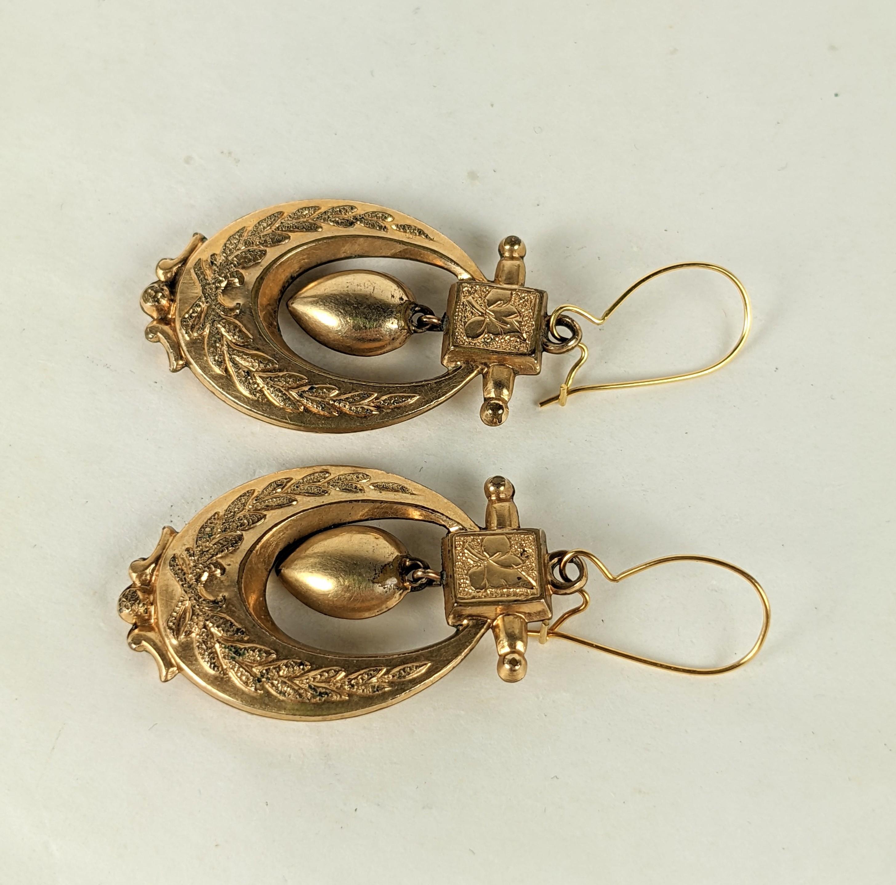 Late Victorian Victorian Gold Filled Dangle Earrings For Sale