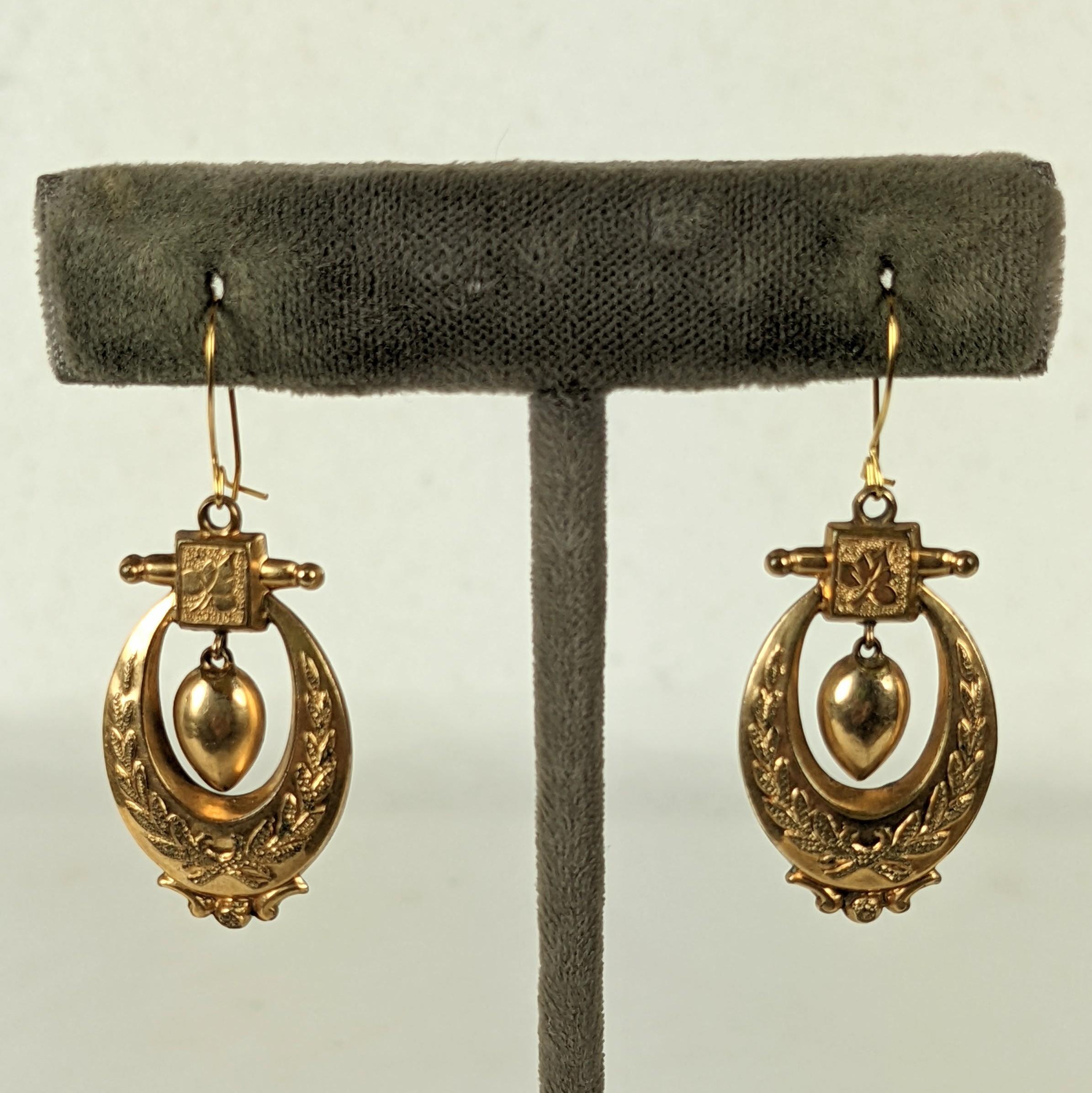 Women's or Men's Victorian Gold Filled Dangle Earrings For Sale