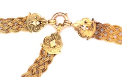 Victorian Gilt Etruscan Revival Braided Chain, Bolt Ring and Extender