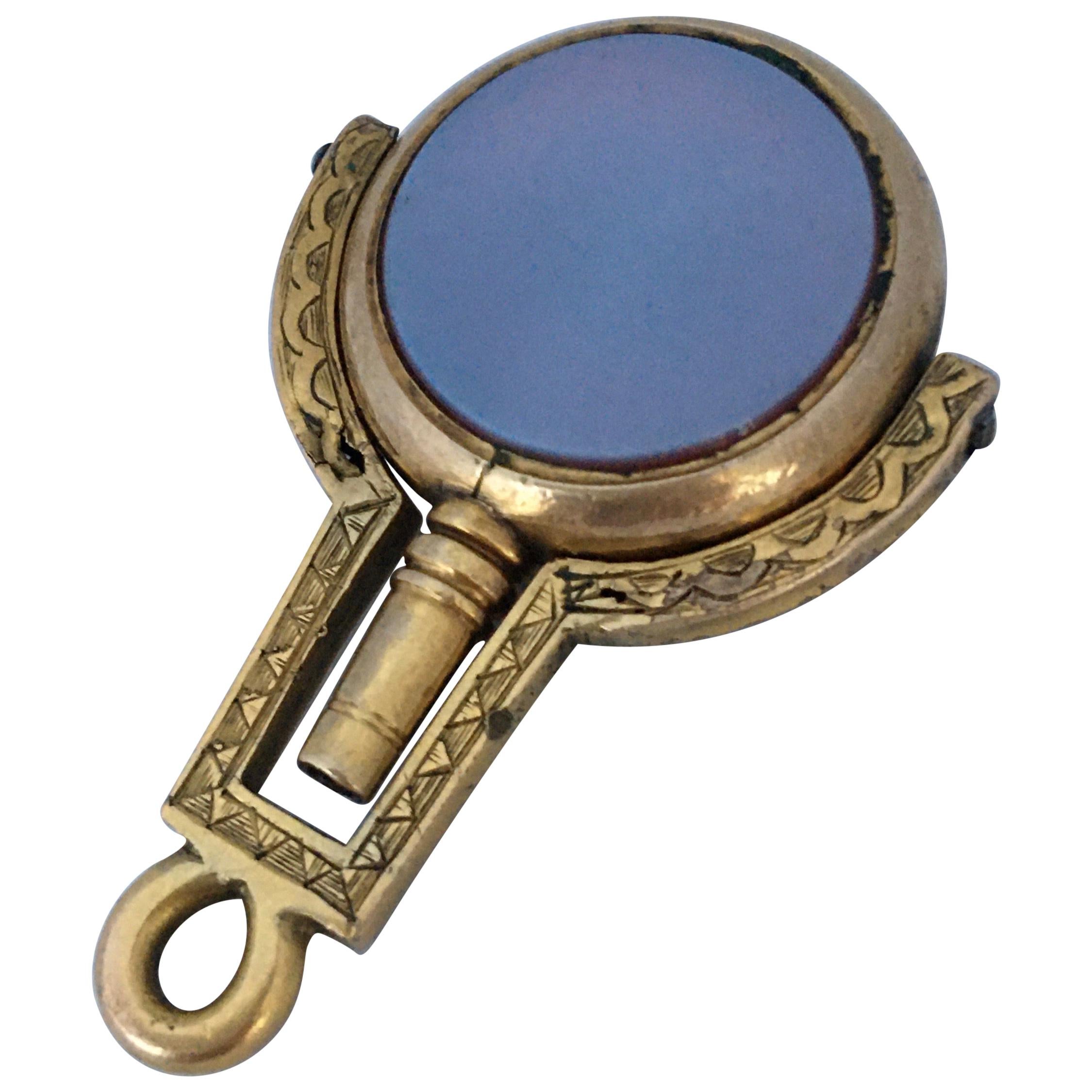 Victorian Gold Filled Sardonyx and Bloodstone Pocket Watch Key / Fob Pendant For Sale