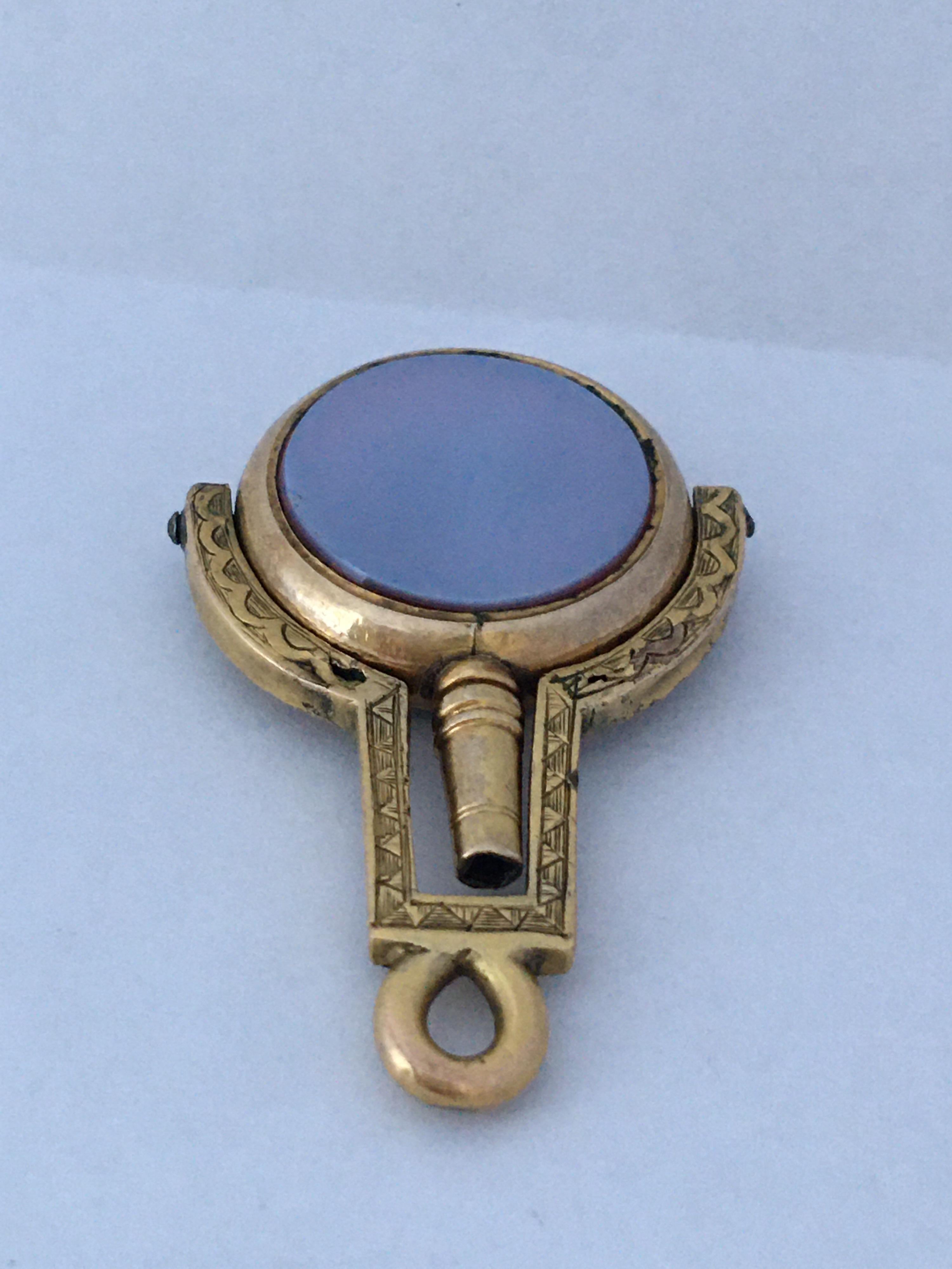 Victorian Gold Filled Sardonyx and Bloodstone Pocket Watch Key / Fob Pendant For Sale 3