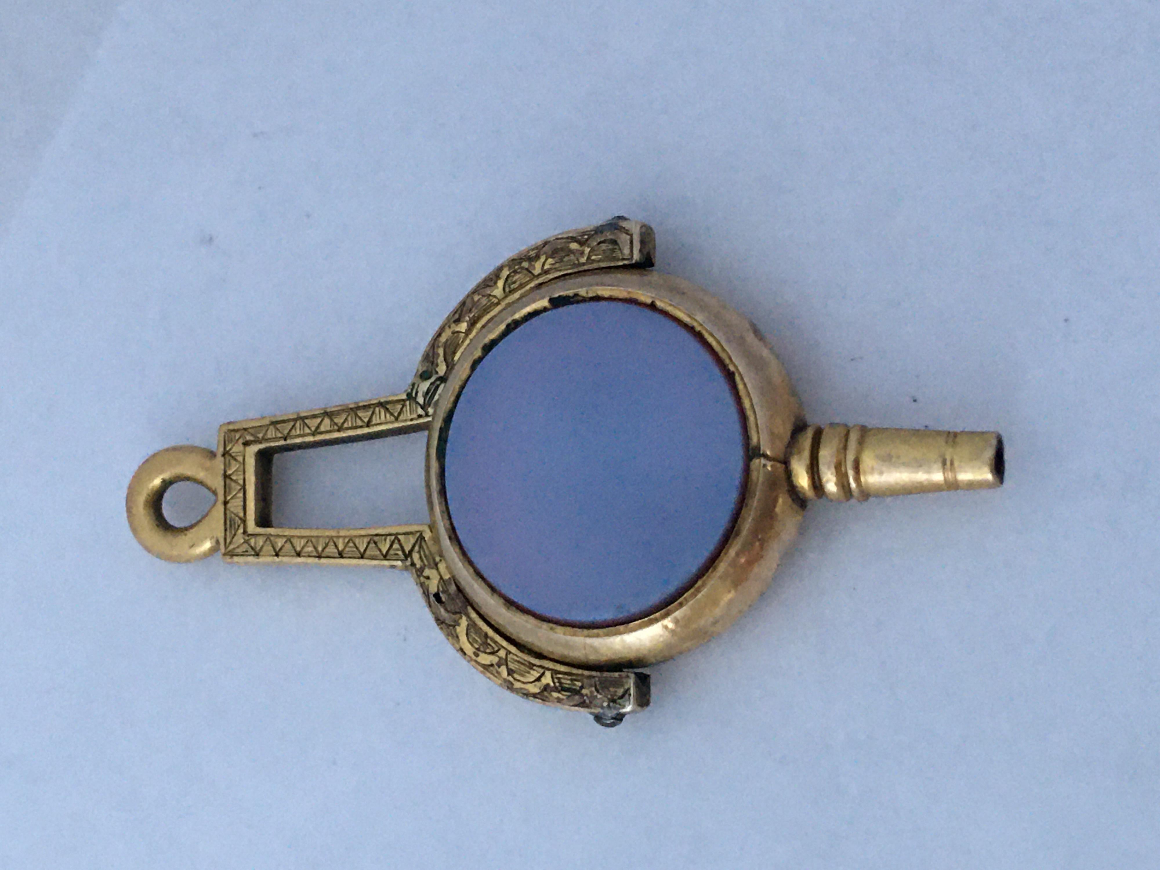 Victorian Gold Filled Sardonyx and Bloodstone Pocket Watch Key / Fob Pendant In Good Condition For Sale In Carlisle, GB