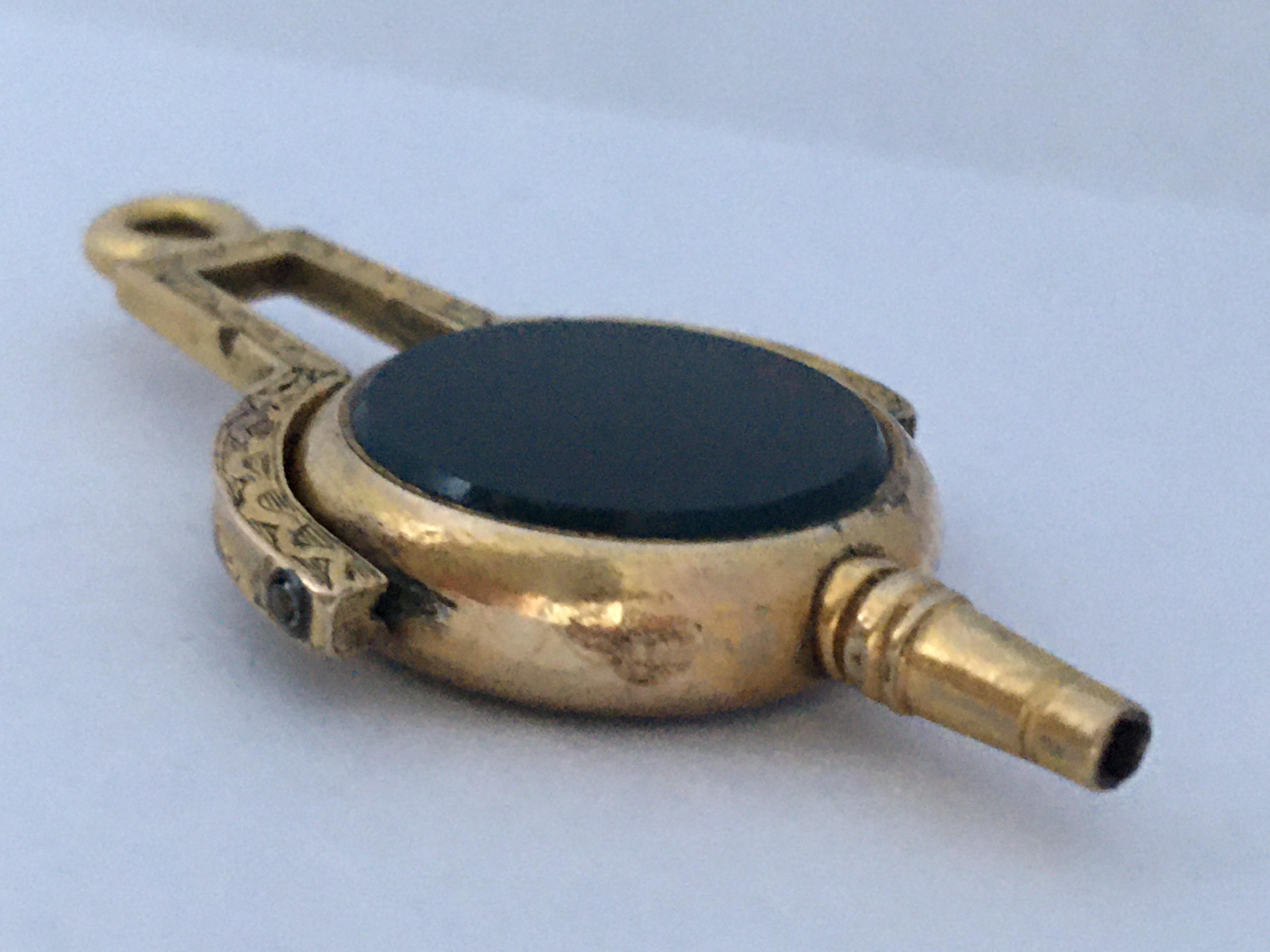 Women's or Men's Victorian Gold Filled Sardonyx and Bloodstone Pocket Watch Key / Fob Pendant For Sale