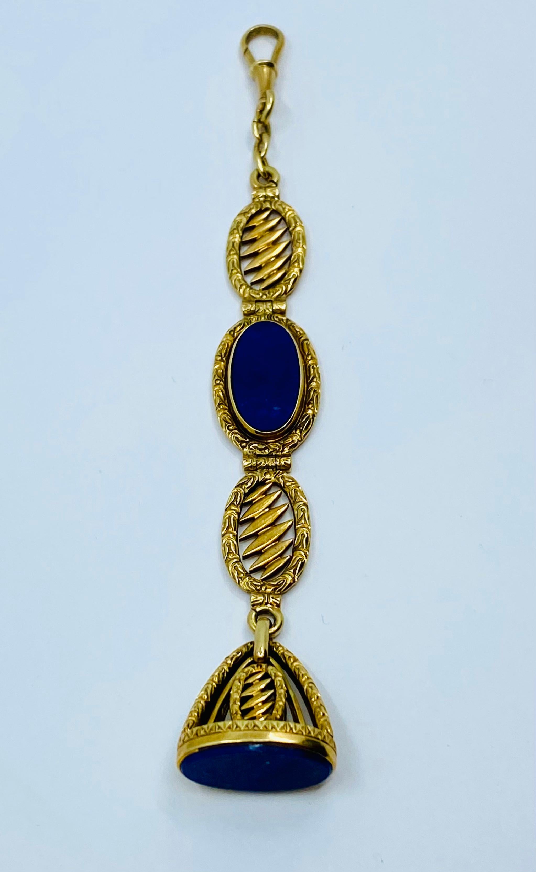 Victorian Gold Fob Lapis In Good Condition For Sale In Beverly Hills, CA