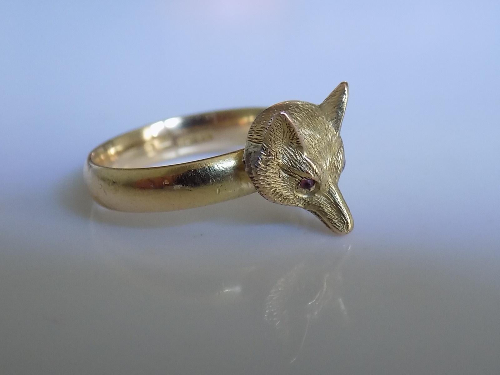 Victorian Gold Fox Head Mask Ring In Excellent Condition In Boston, Lincolnshire