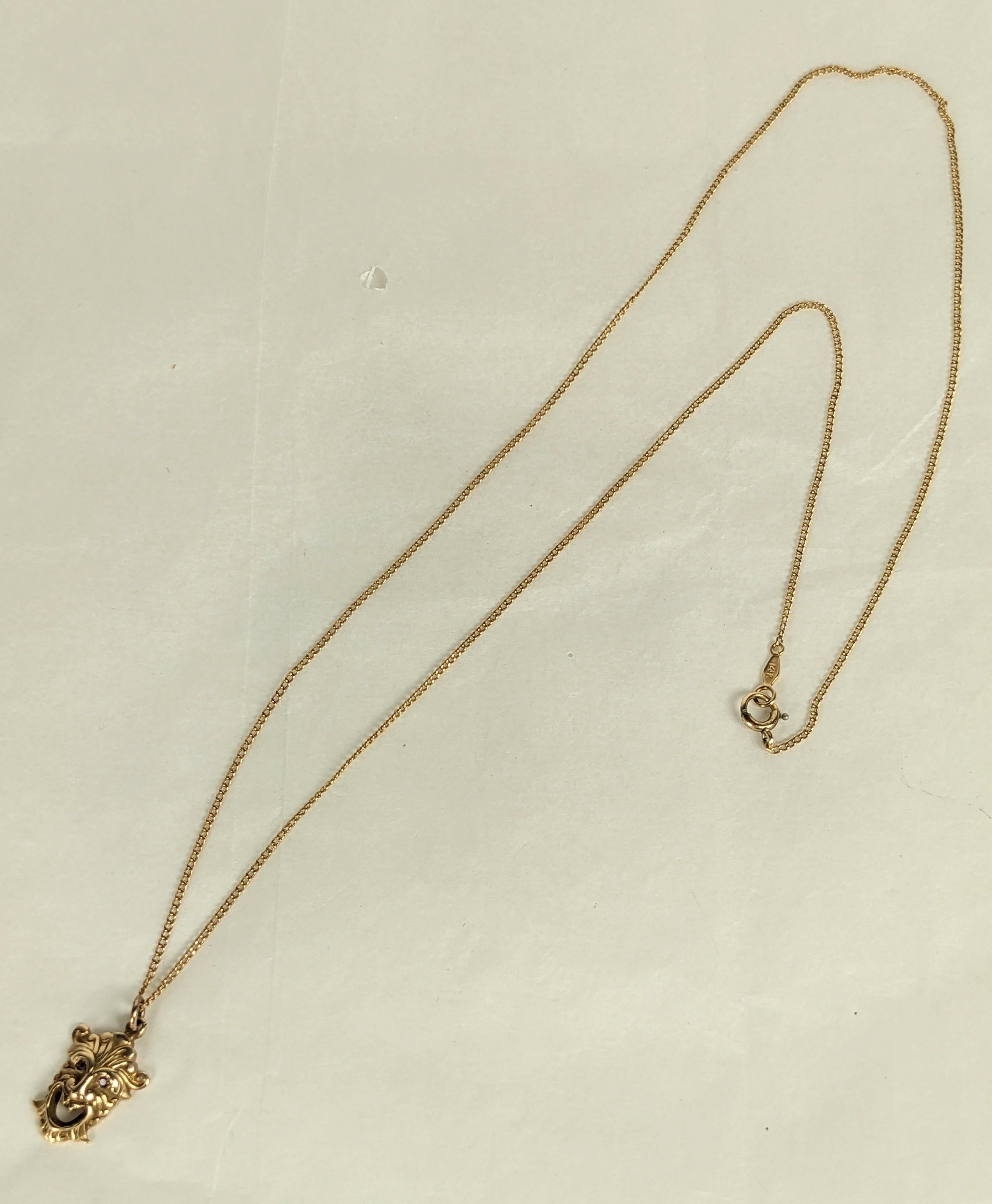 Late Victorian Victorian Gold Gargoyle Pendant For Sale