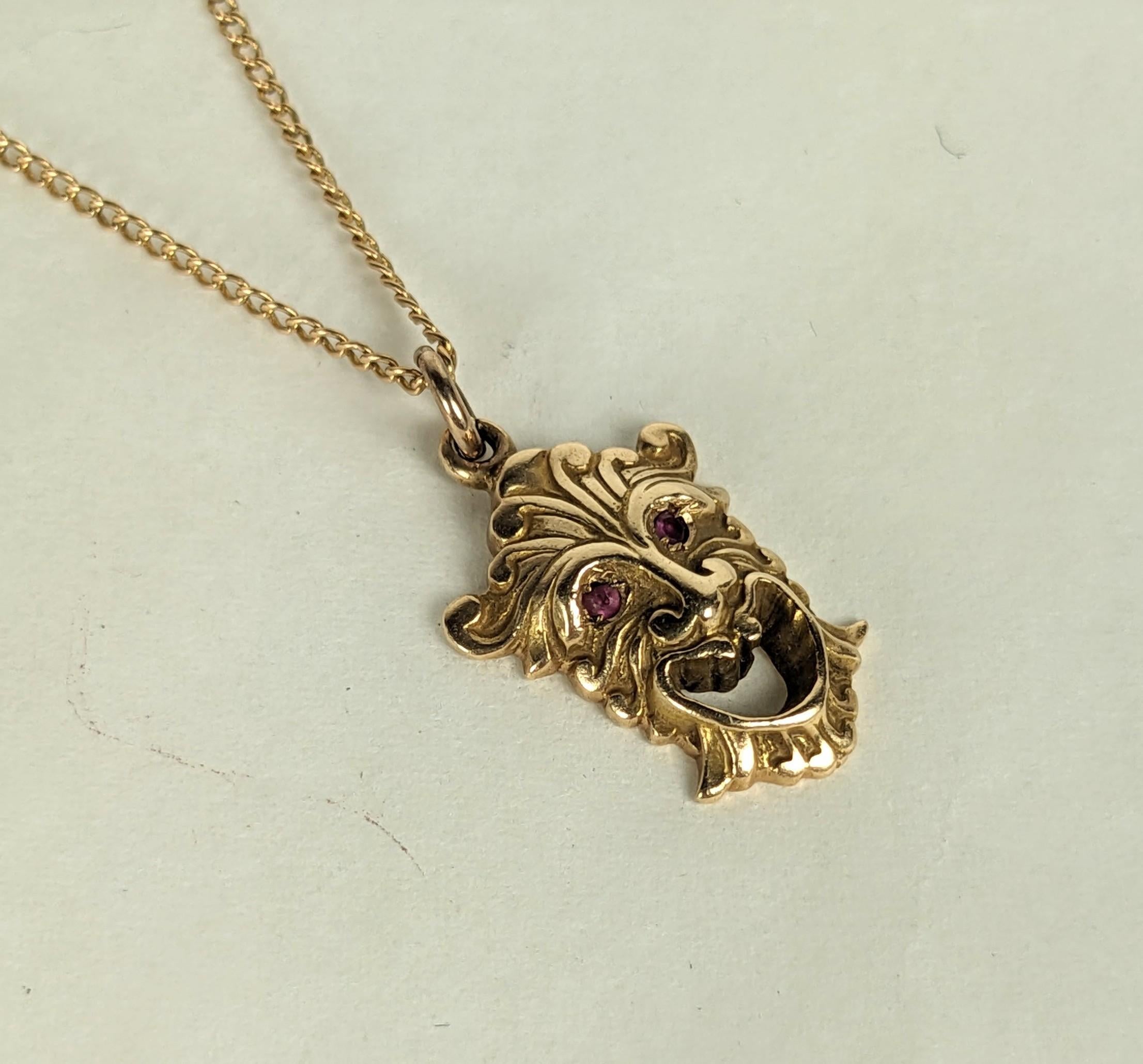 Round Cut Victorian Gold Gargoyle Pendant For Sale