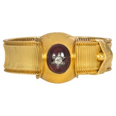 Antique Victorian Gold, Garnet, and Star-Set Diamond Belt Strap Slide Bracelet