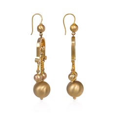 Antique Gold Girandole Style Earrings with Open Scrollwork and Ball Pendants