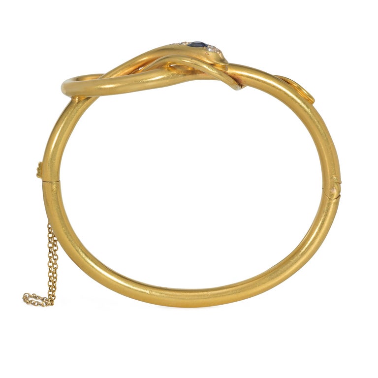 Victorian Gold Intertwined Snake Bangle Bracelet with Sapphire and