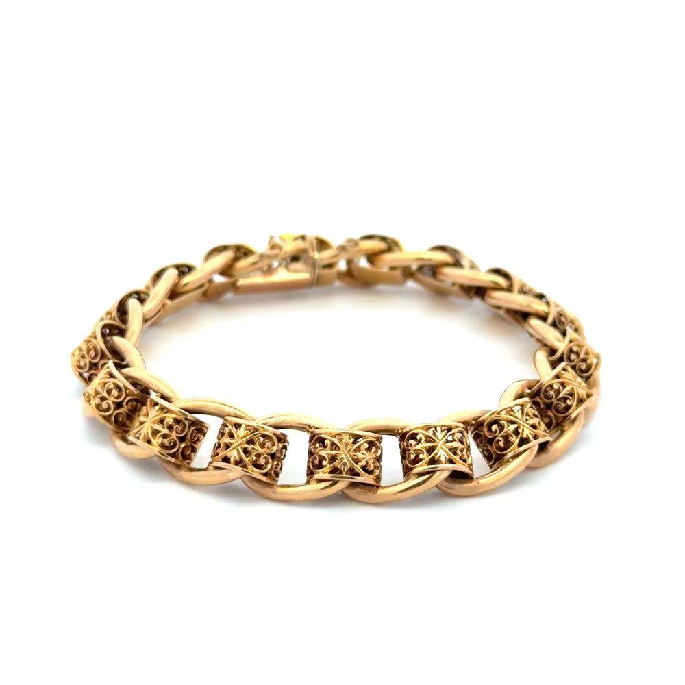 Einfach schön! Elegantes und fein detailliertes viktorianisches Goldgliederarmband mit antiker Aussage. Wunderschön handgefertigte dekorative und klassische Glieder in 18K Gelbgold. Maße: ca. 7,5