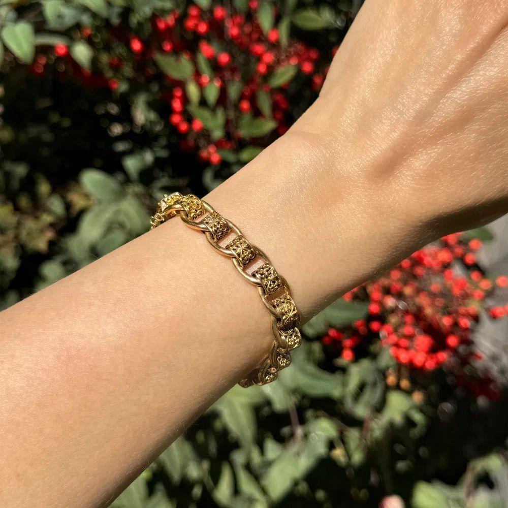 Viktorianisches Gold Link Handgefertigtes Antikes Armbändchen im Zustand „Hervorragend“ im Angebot in Montreal, QC