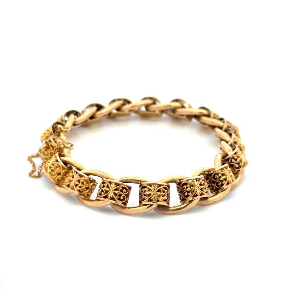 Viktorianisches Gold Link Handgefertigtes Antikes Armbändchen Damen im Angebot