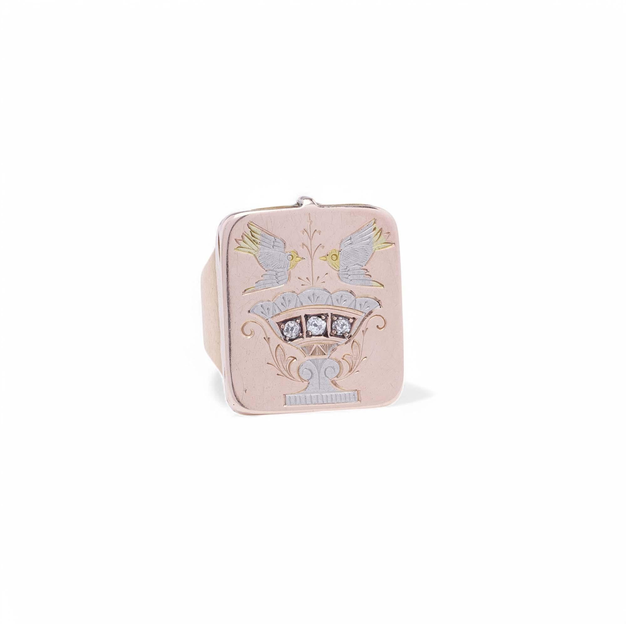 Victorian 18kt Gold Locket Ring with Diamond Accents For Sale 2