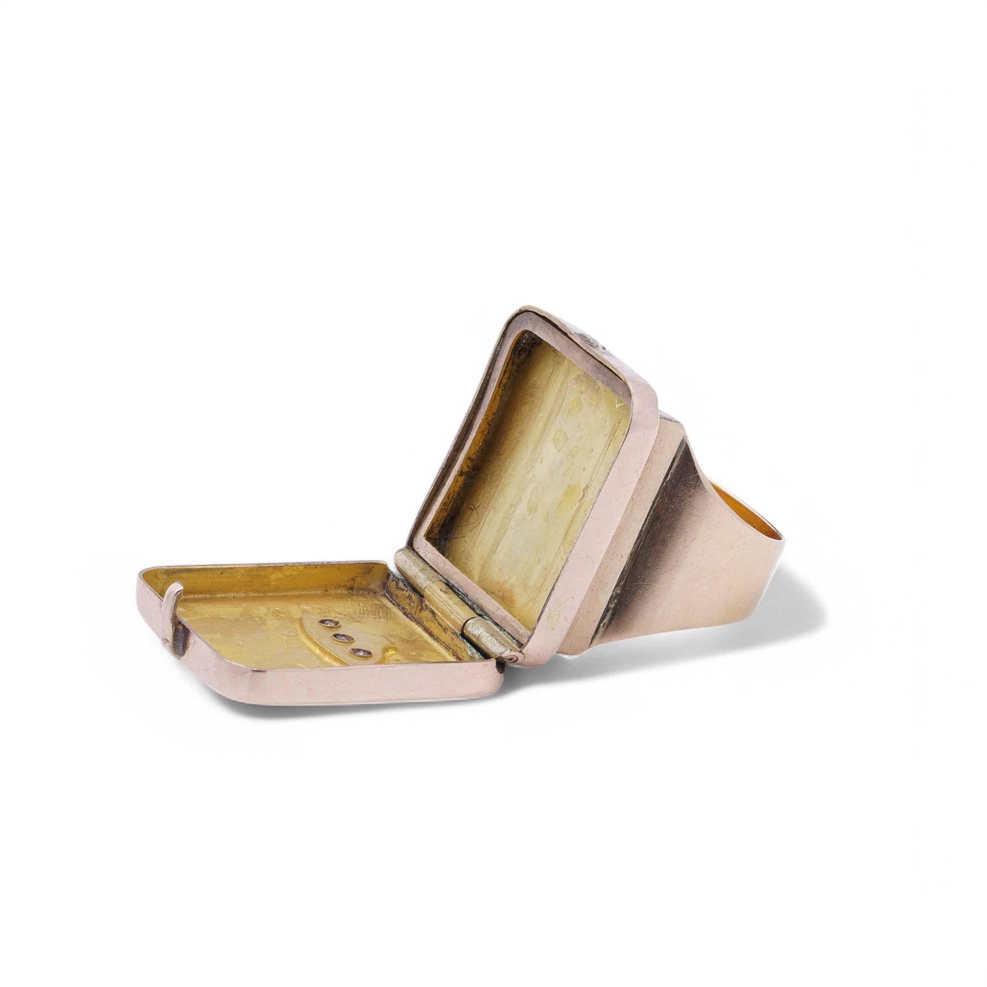 Victorian 18kt Gold Locket Ring with Diamond Accents For Sale 4