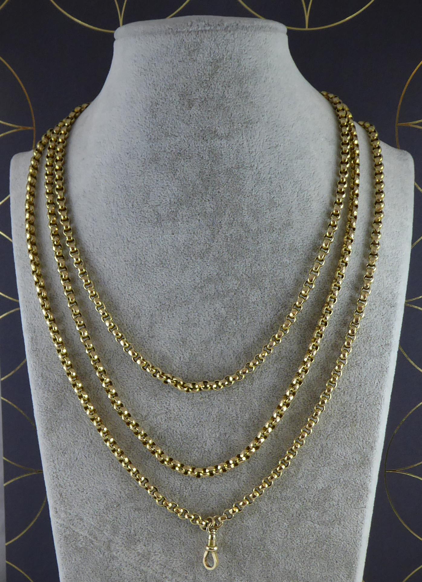 Victorian Gold Long Chain, Faceted Belcher Links, circa 1890s 1