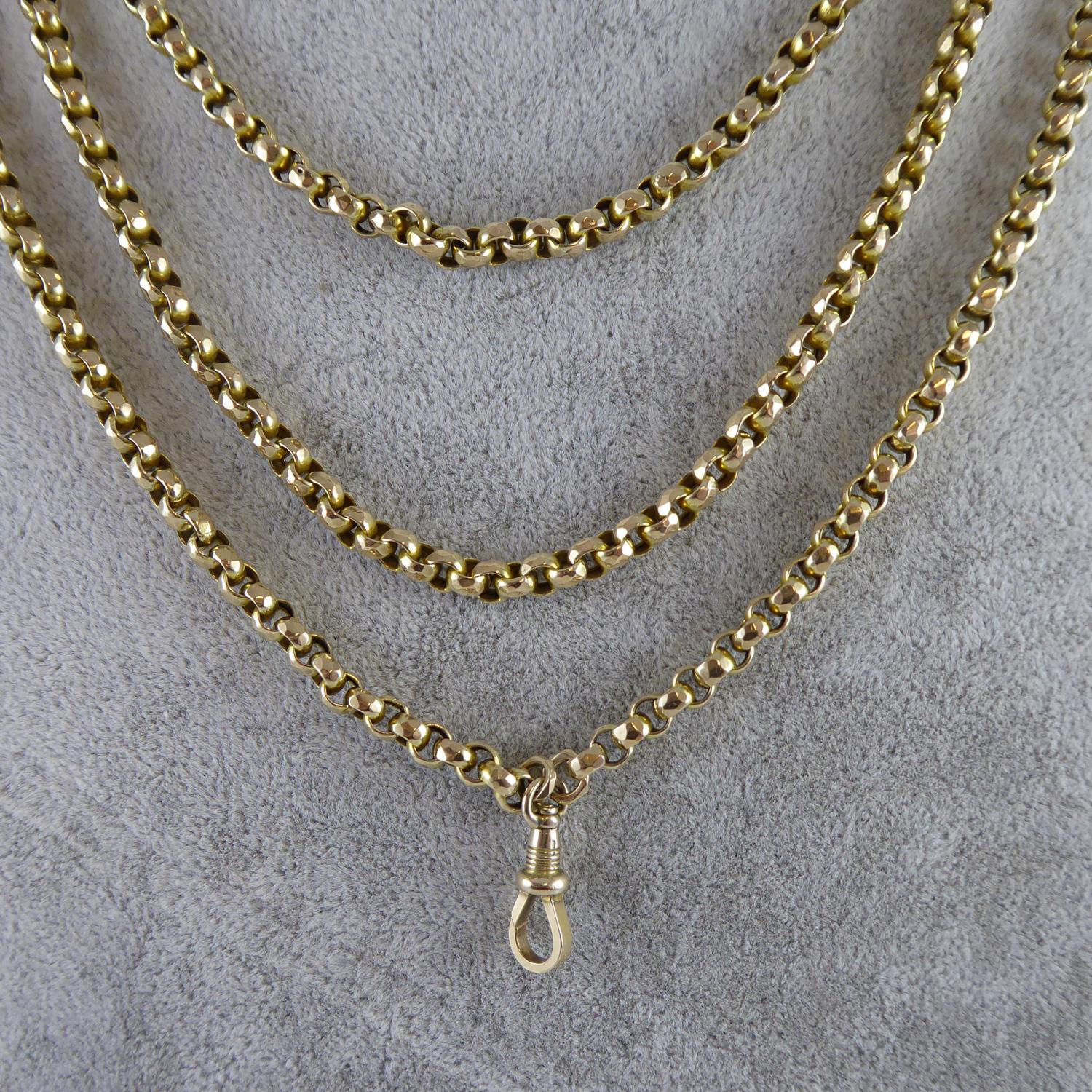 Victorian Gold Long Chain, Faceted Belcher Links, circa 1890s 2