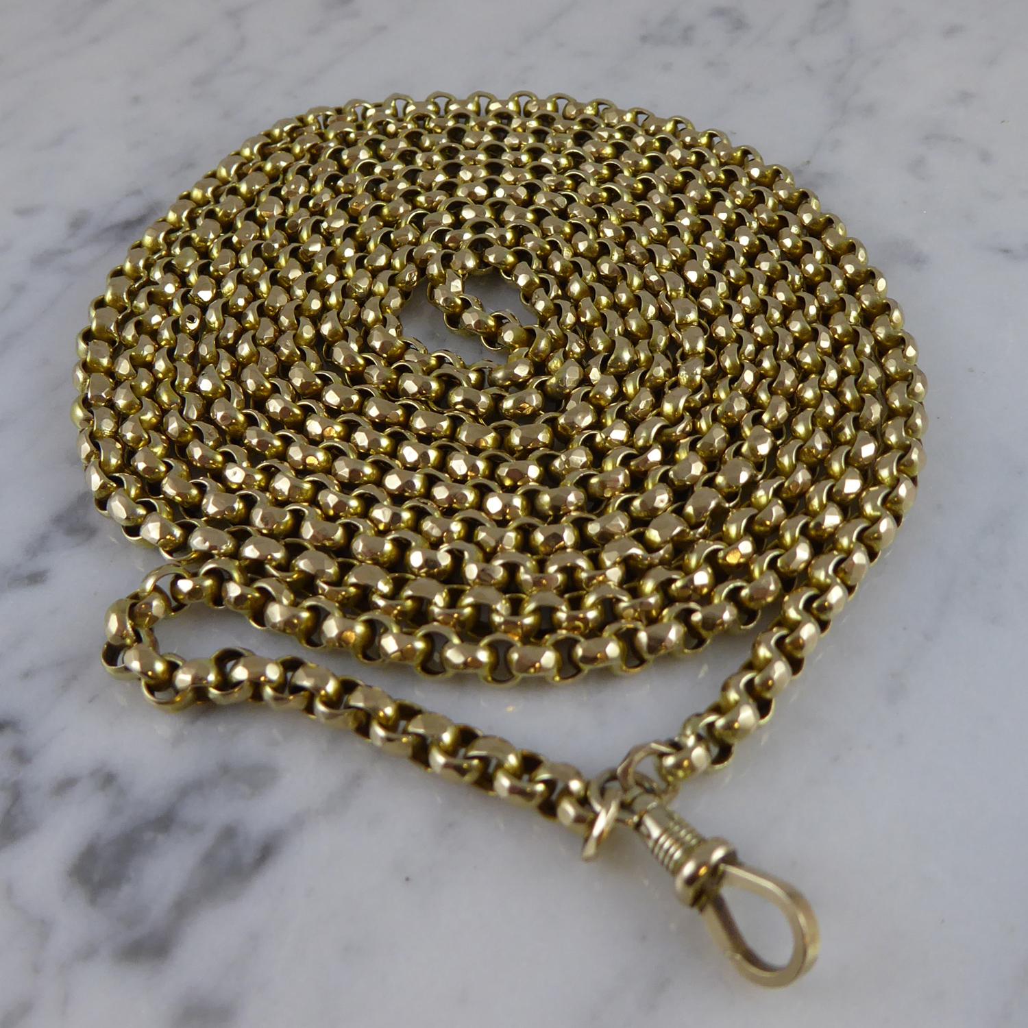 Victorian Gold Long Chain, Faceted Belcher Links, circa 1890s 3