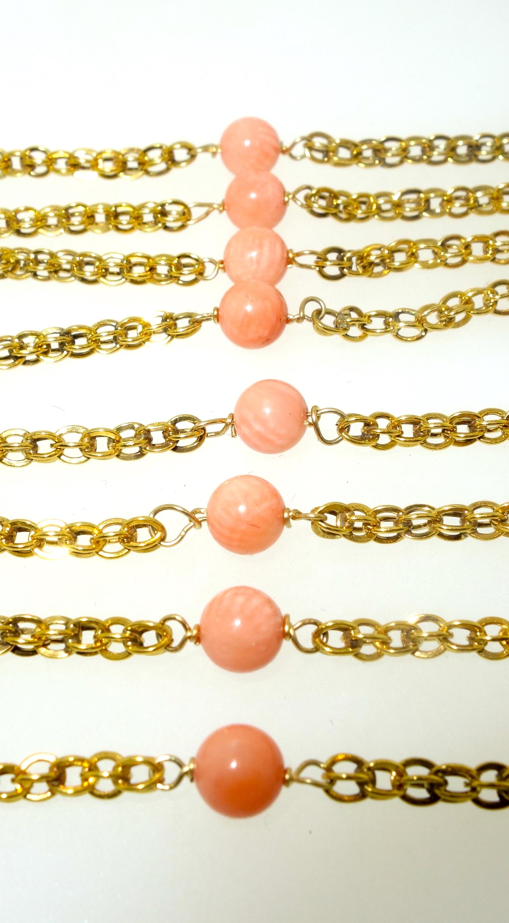 Victorian Gold Long Chain with Natural Coral Beads, circa 1890 1