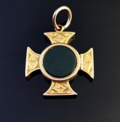 Victorian Gold Maltese Cross Locket, Bloodstone, Pendant 9 Karat Yellow Gold