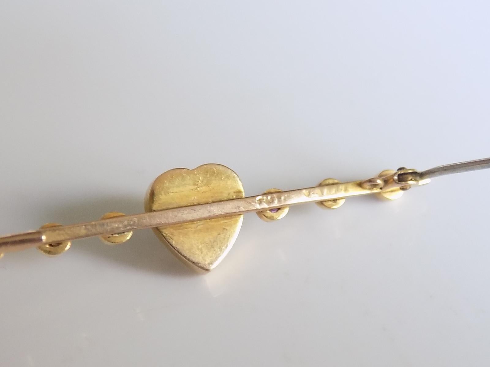 Victorian Gold Moonstone Ruby Diamond Heart Love Brooch In Good Condition In Boston, Lincolnshire