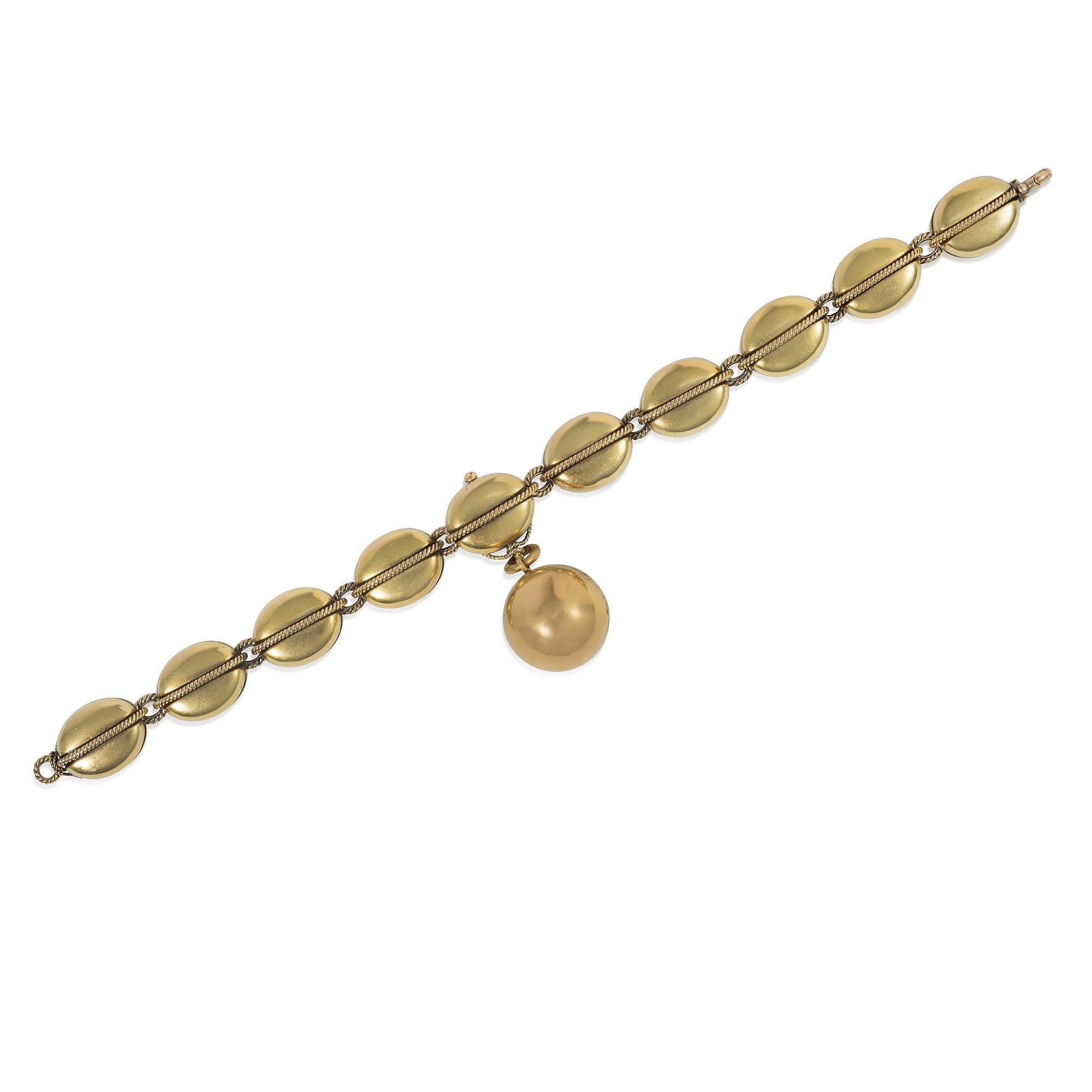 Viktorianisches goldenes nautisches Pulley-Gliederarmband aus Gold mit Medaillon-Charm, Hunt & Roskell im Zustand „Gut“ im Angebot in New York, NY