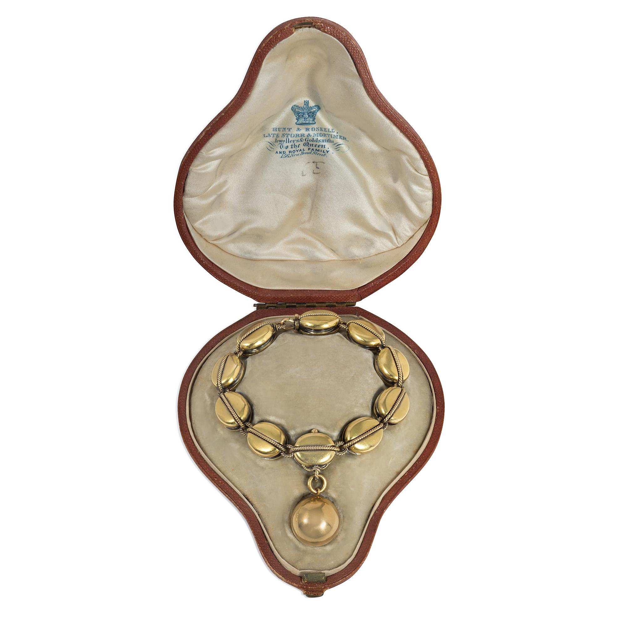 Viktorianisches goldenes nautisches Pulley-Gliederarmband aus Gold mit Medaillon-Charm, Hunt & Roskell im Angebot 1