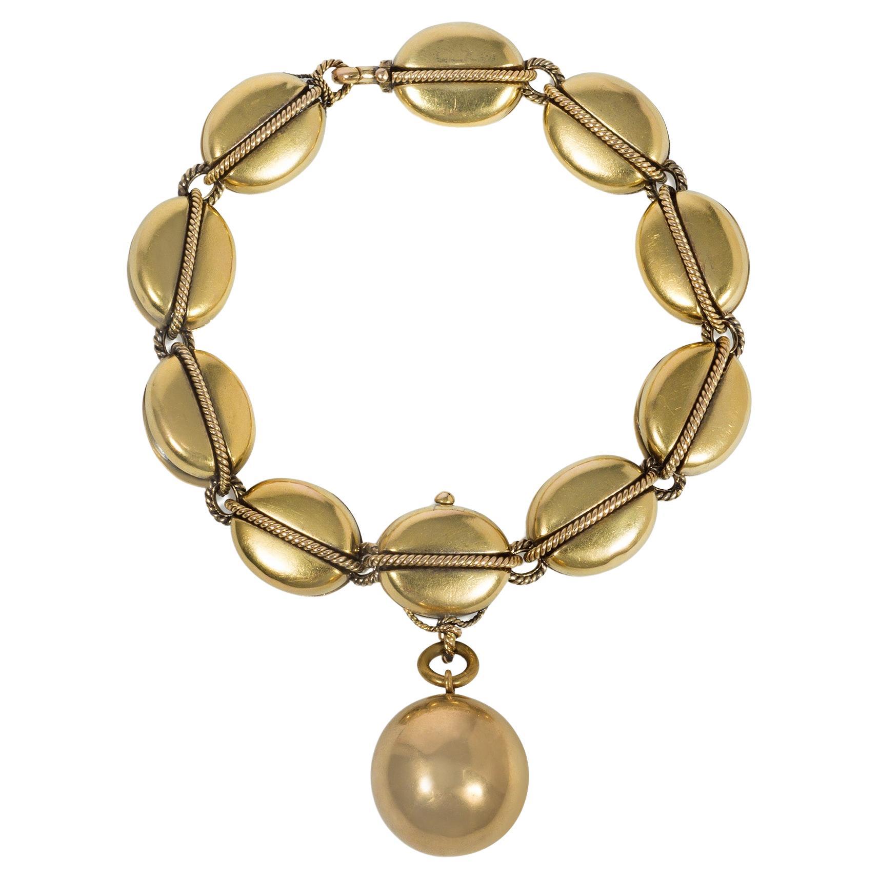 Viktorianisches goldenes nautisches Pulley-Gliederarmband aus Gold mit Medaillon-Charm, Hunt & Roskell