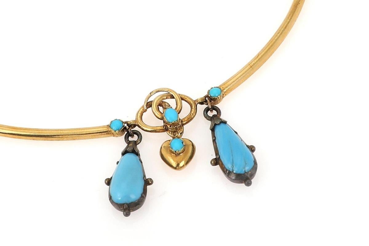 Cabochon Victorian gold necklace with turquoises and snake motif, mid 19th century.